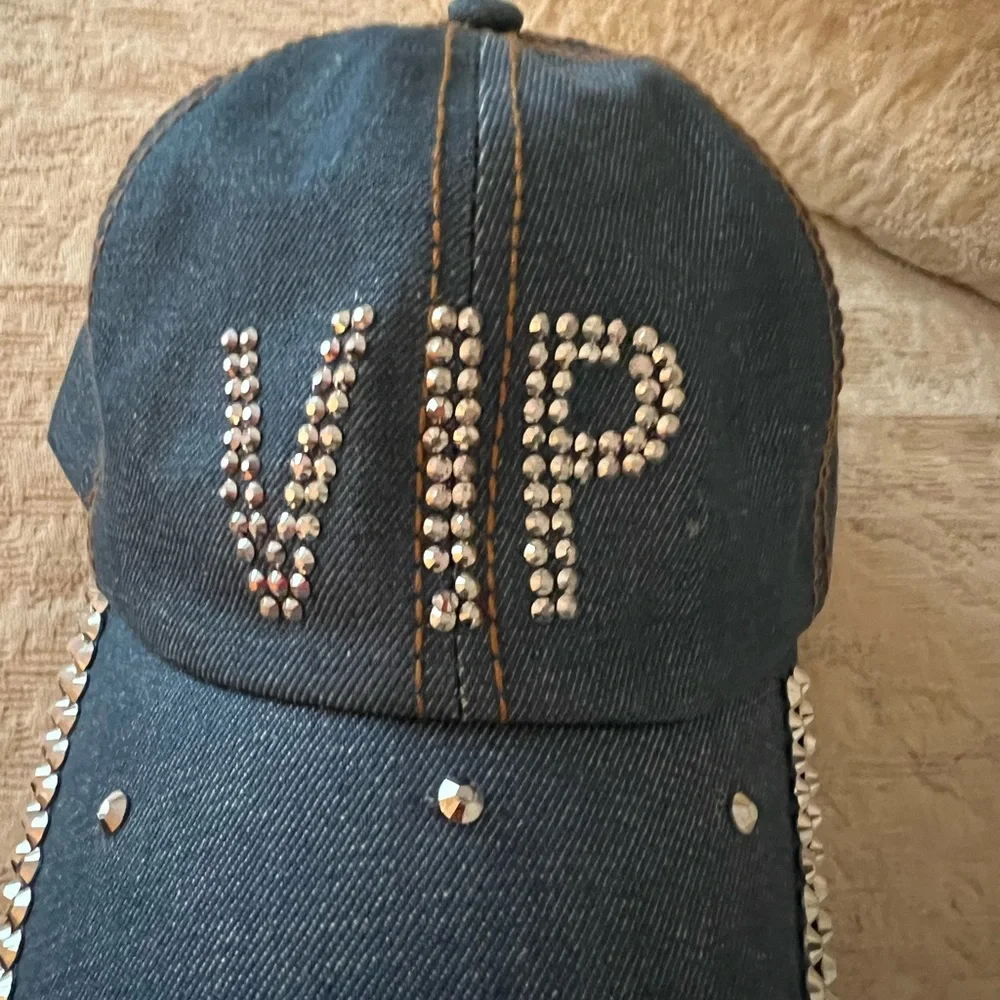 NoLLia denim and rhinestones Logo statement  fashion baseball cap one size fits